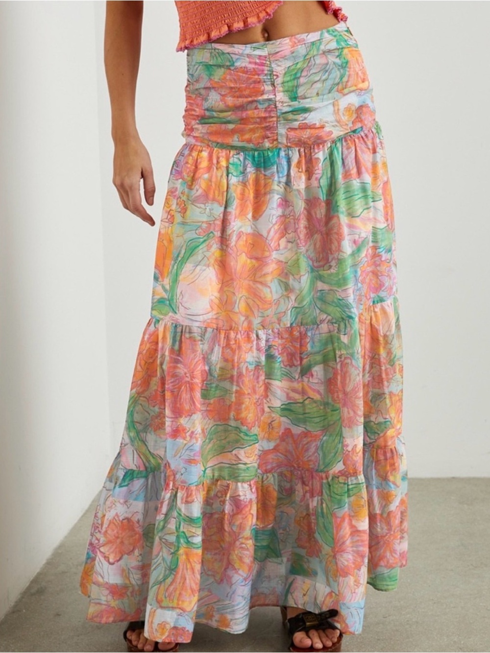 Rails | $248 Women's Floral Tiered Maxi Skirt - Pink Orange Green